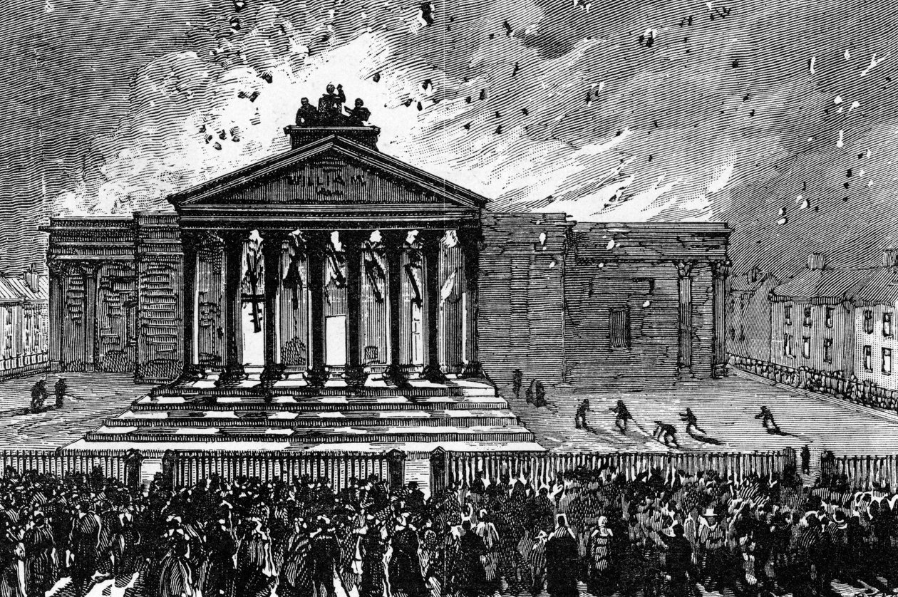 Incendie du palais de justice à Cork, vers 1891 - English School