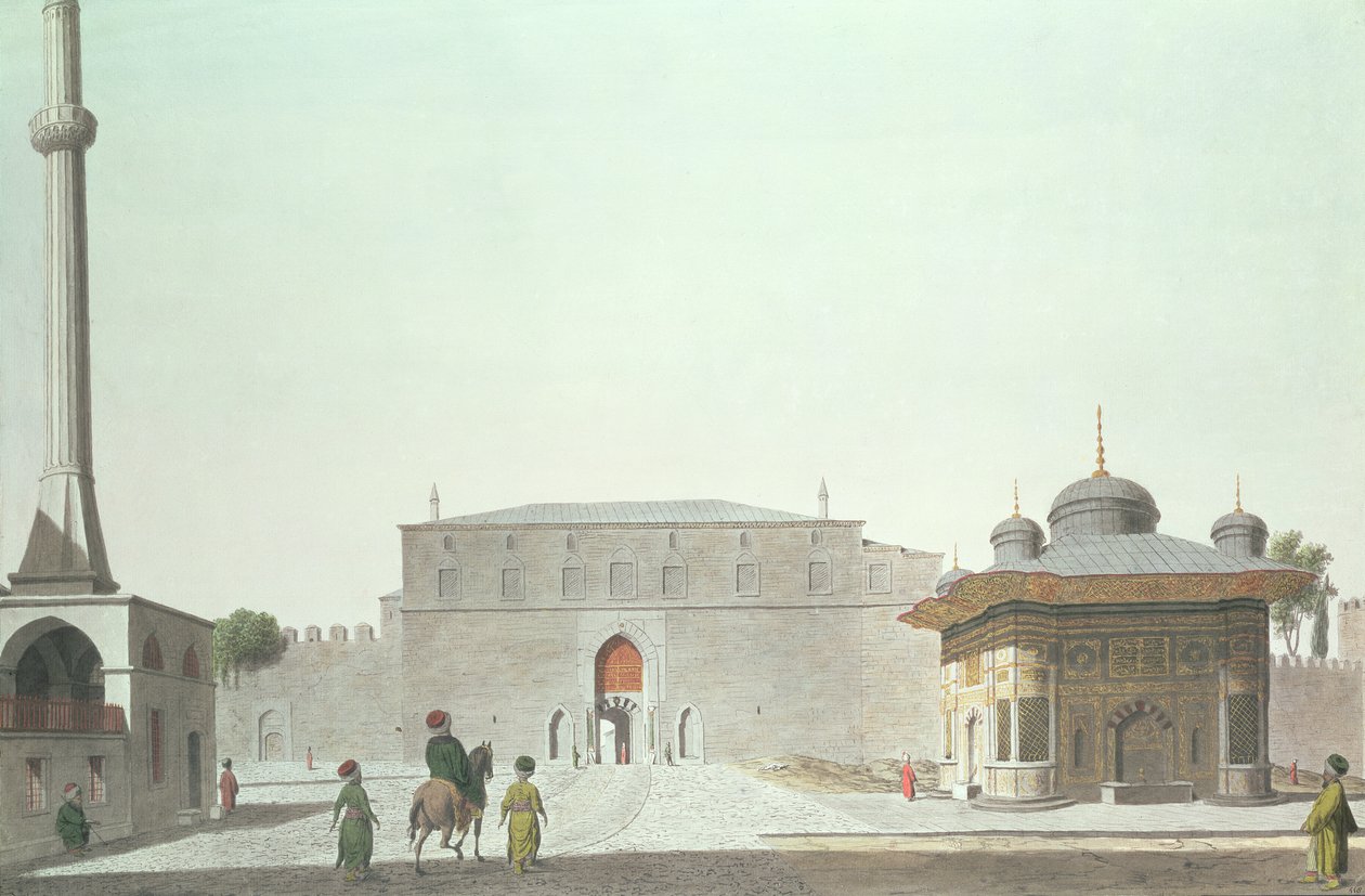 Constantinople : Place Sainte-Sophie montrant la fontaine et la porte impériale de l