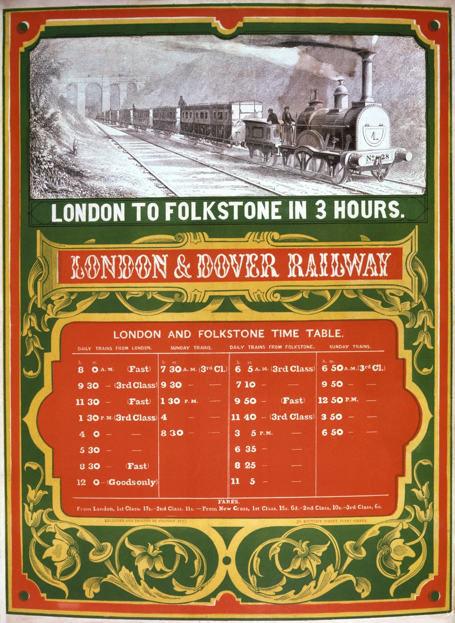 Horaire précoce pour le chemin de fer de Londres à Douvres - English School