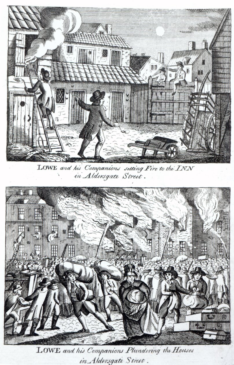 Edward Lowe et ses compagnons mettant le feu à l