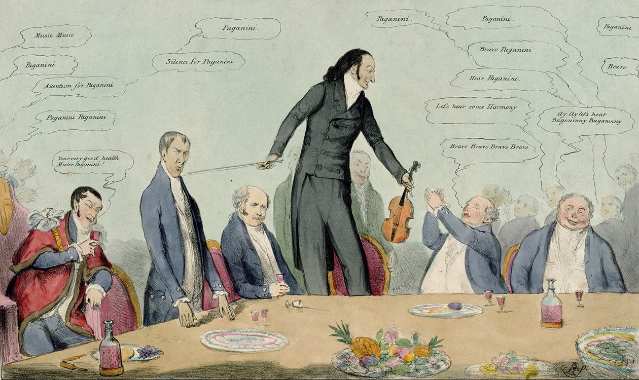 Fiddlestick contre Broomstick, caricature de Niccolo Paganini, pub. par Thomas McLean, 1831 - English School