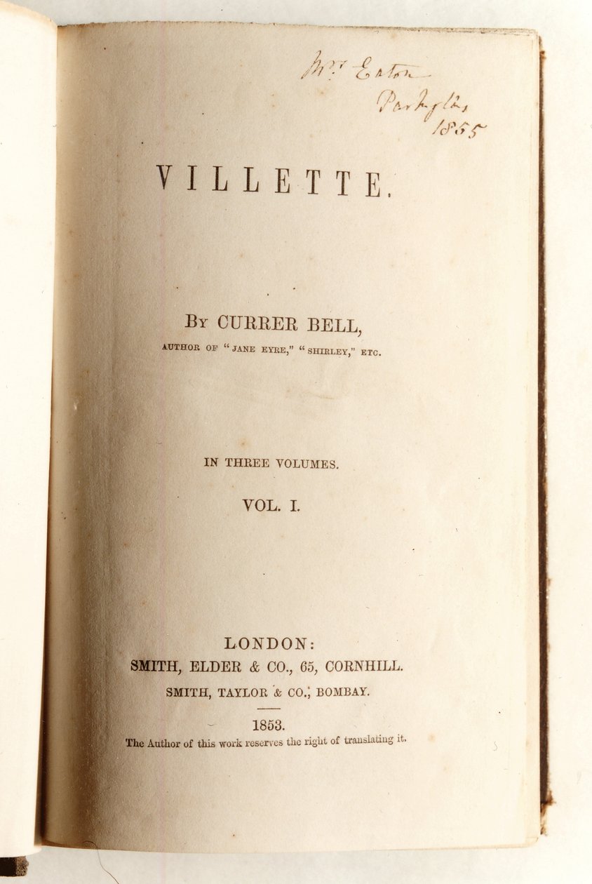 Frontispice pour Villette par Currer Bell, publié par Smith, Elder & Co. en 1853 - English School