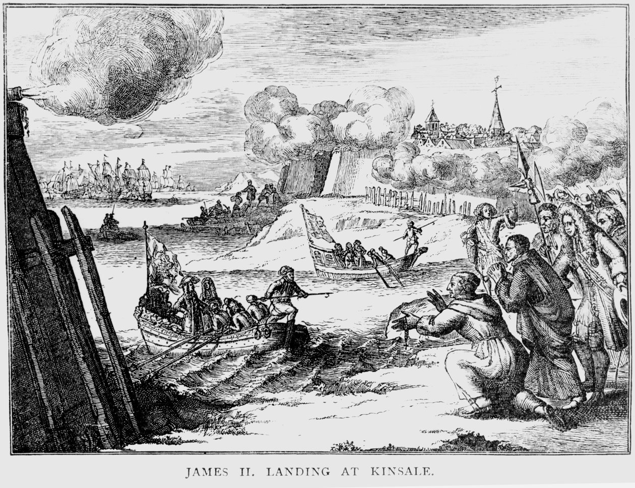 Jacques II (1633-1701) débarquant à Kinsale, 12 mars 1689 - English School