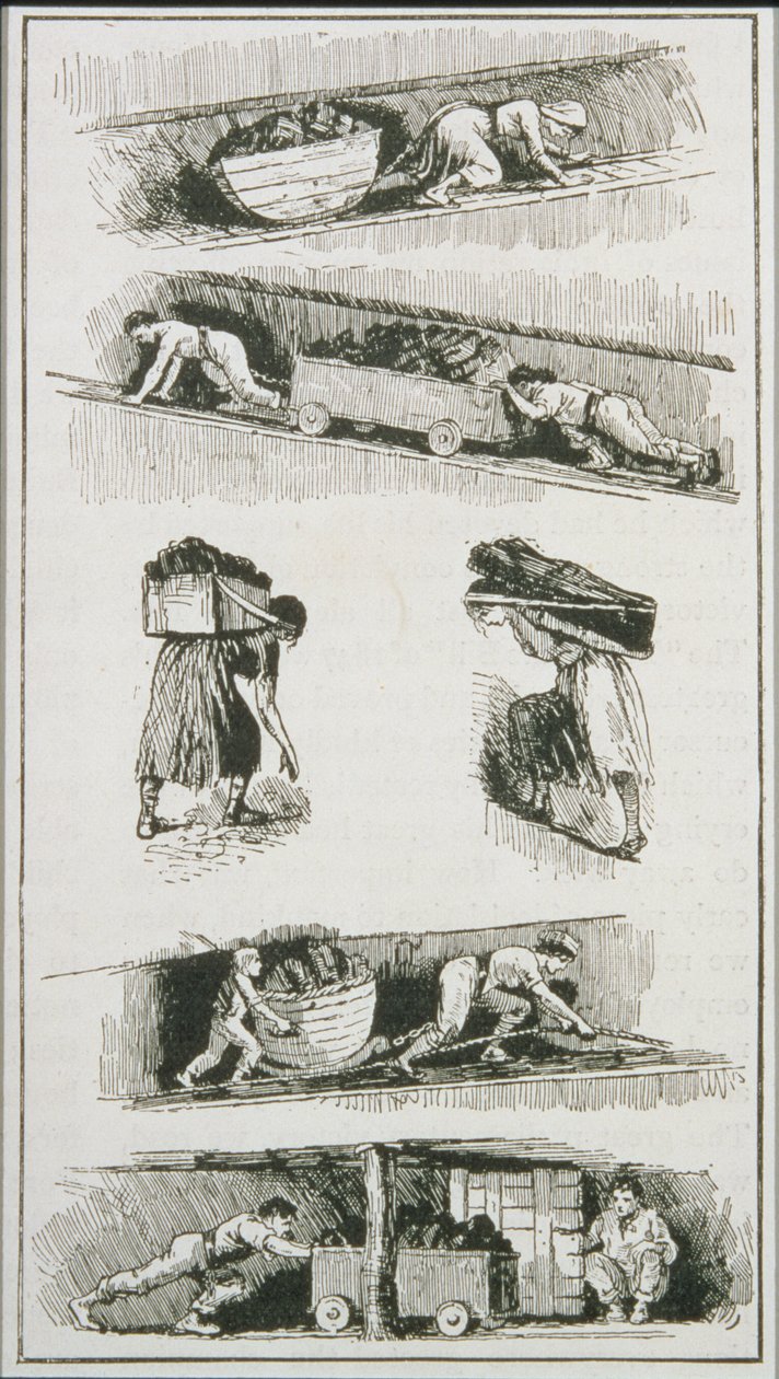 Travailleurs (y compris une femme et un enfant) dans les mines de charbon avant 1843 - English School