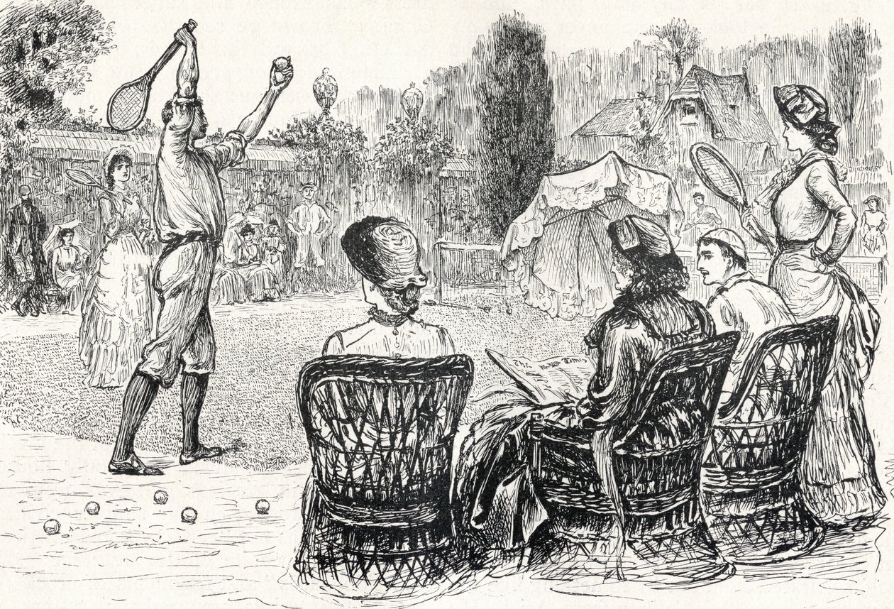 Tennis sur gazon en 1883, gravé d