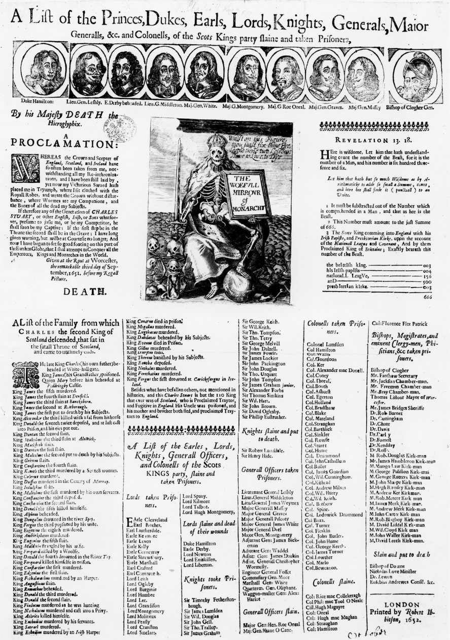 Liste de ceux fidèles au roi des Écossais qui ont été tués et faits prisonniers, 1652 - English School
