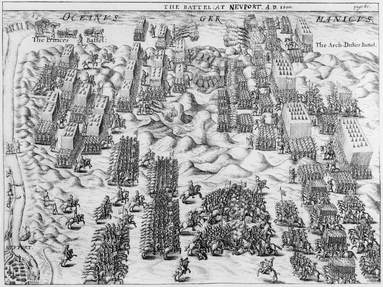 Maurice bat les Autrichiens à la bataille de Nieuport, 1600 - English School