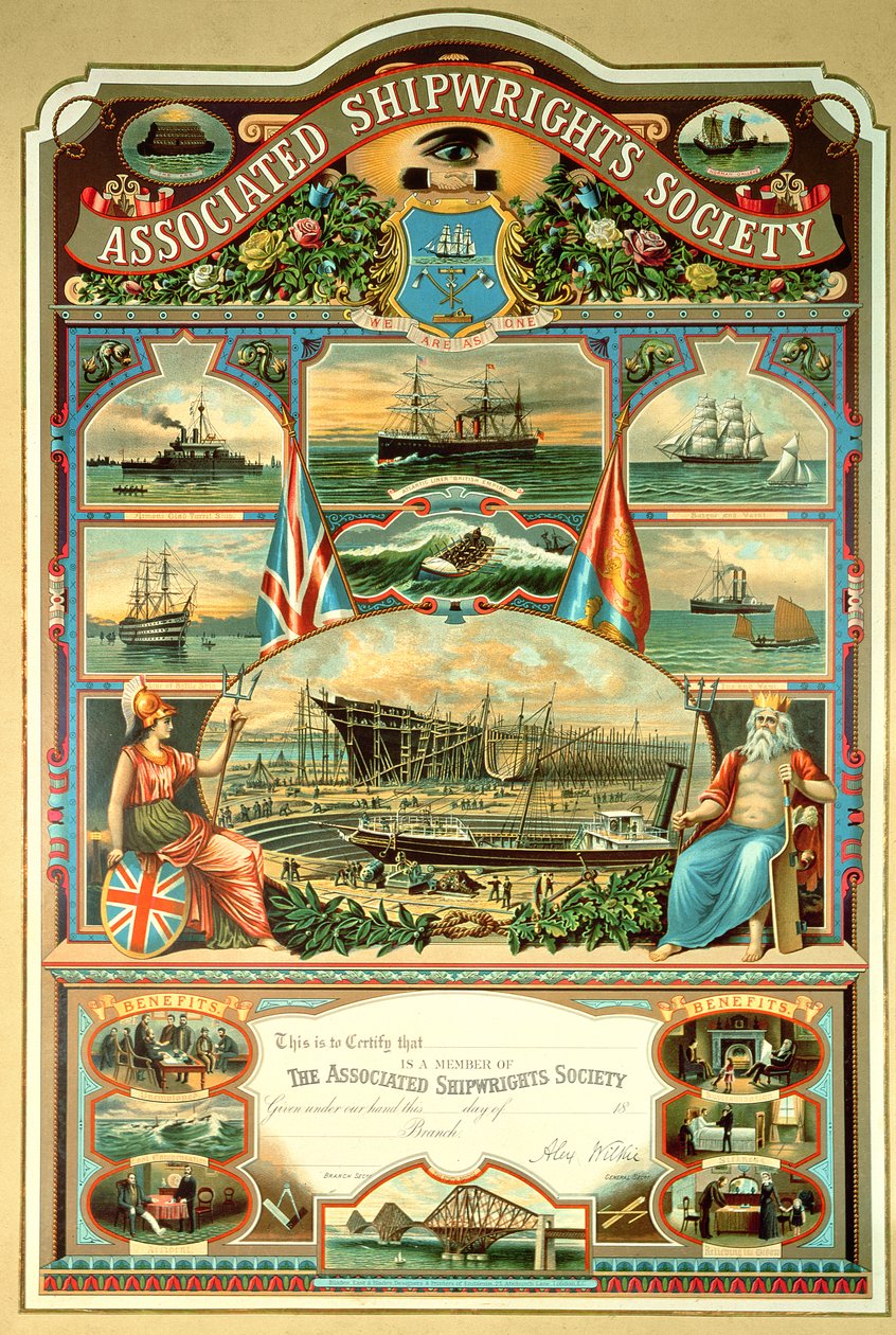 Certificat de membre de la Société des charpentiers associés - English School