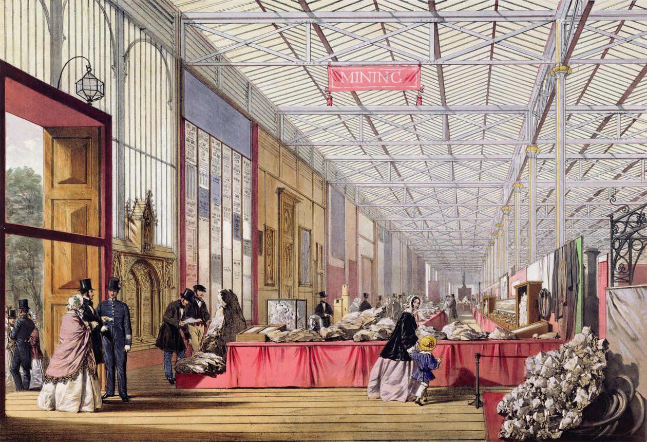 Minéraux : Galerie exposant des roches et des cristaux à la Grande Exposition de 1851, tiré de 
