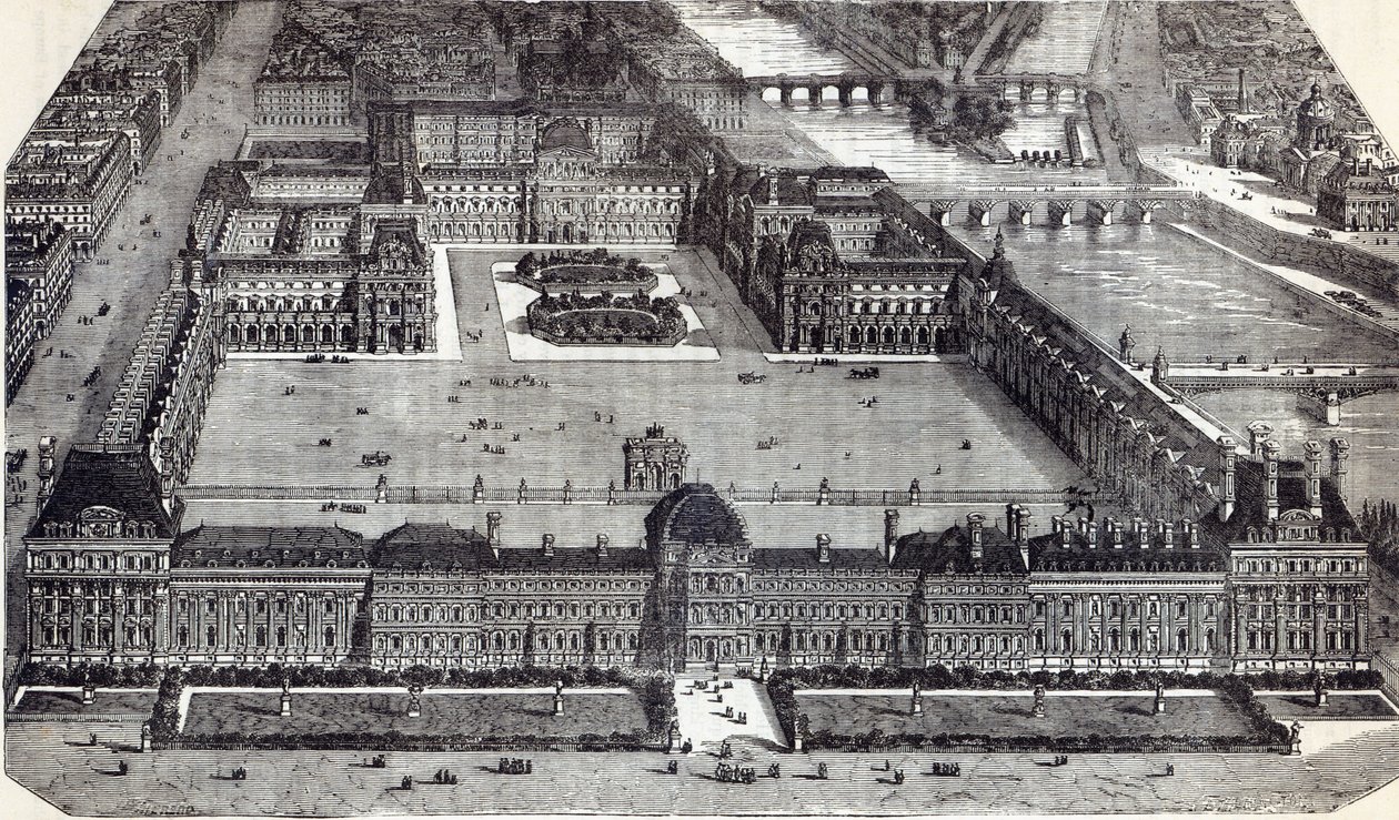 Vue moderne des Tuileries et du Louvre, Paris, 1845 - English School