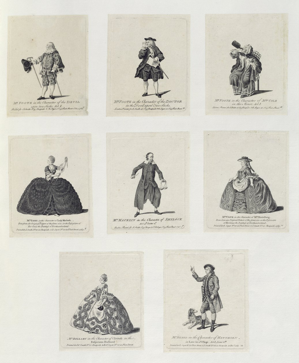 M. Foote dans le rôle du Diable dans Le Diable sur deux bâtons (Acte I); M. Foote dans le rôle du Docteur dans Le Diable sur deux bâtons; M. Foote dans le rôle de Mme Cole dans Le Mineur - English School