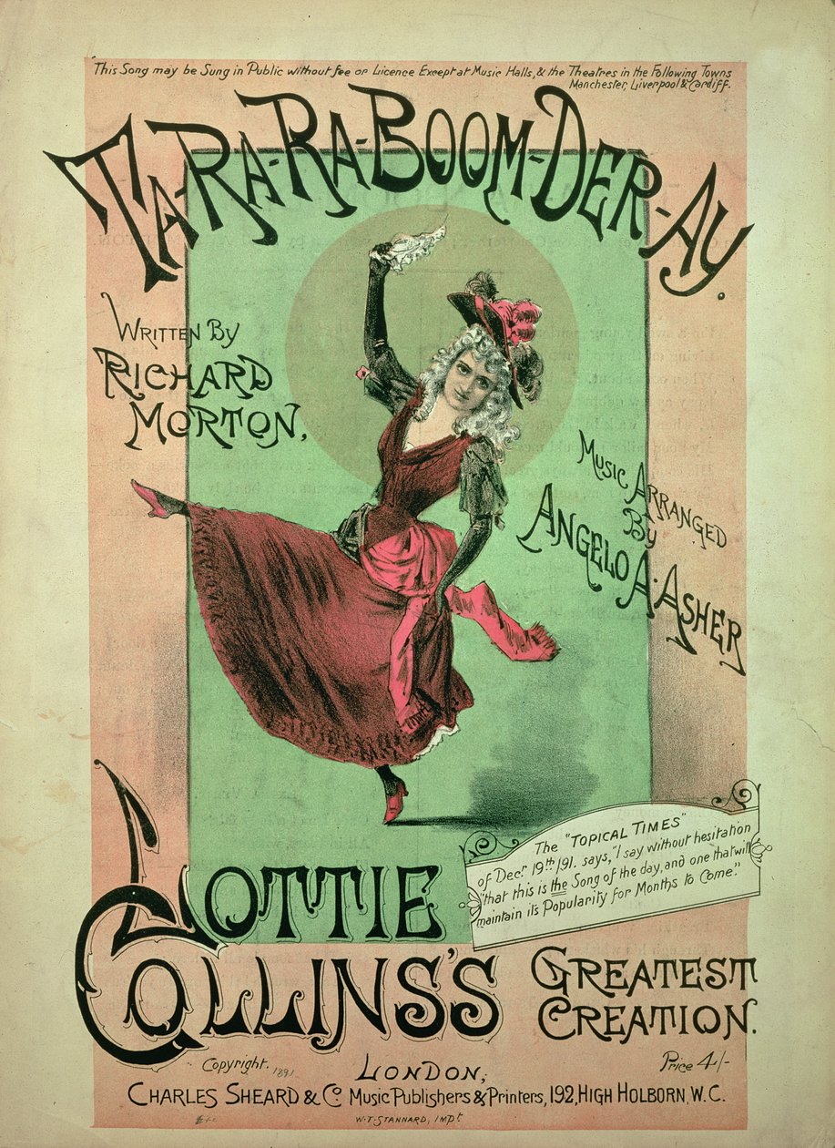 Couverture musicale pour Ta-Ra-Ra-Boom-Der-Ay, publiée par Charles Sheard & Co, 1891 - English School