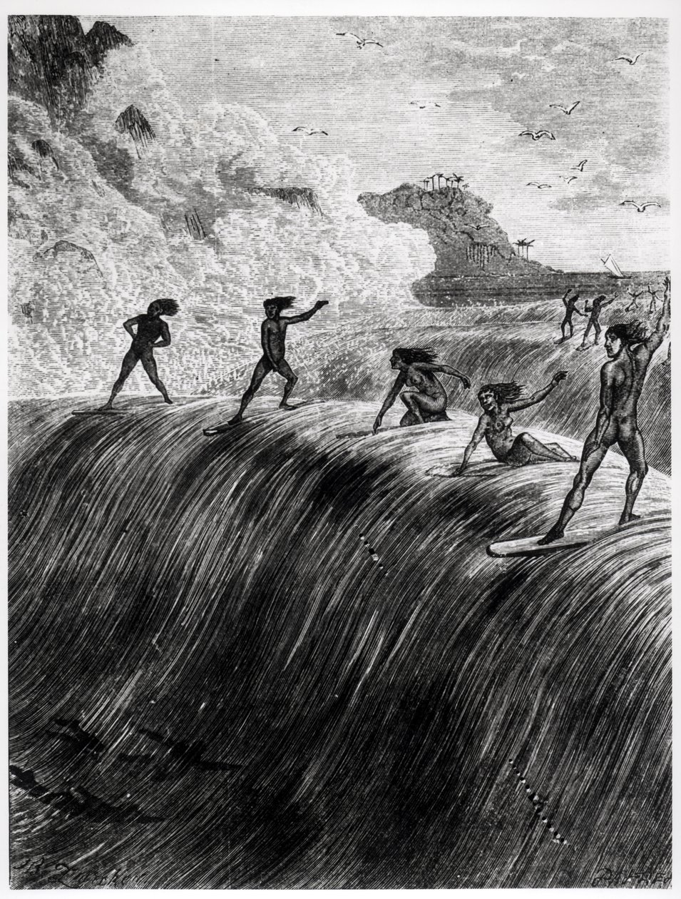 Natifs surfant dans les îles Sandwich - English School