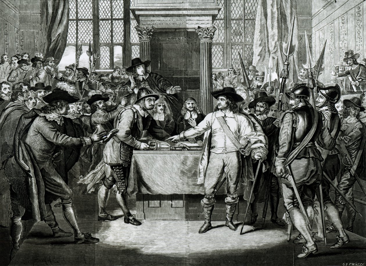Oliver Cromwell (1599-1658) dissolvant le Long Parlement en 1653 - English School