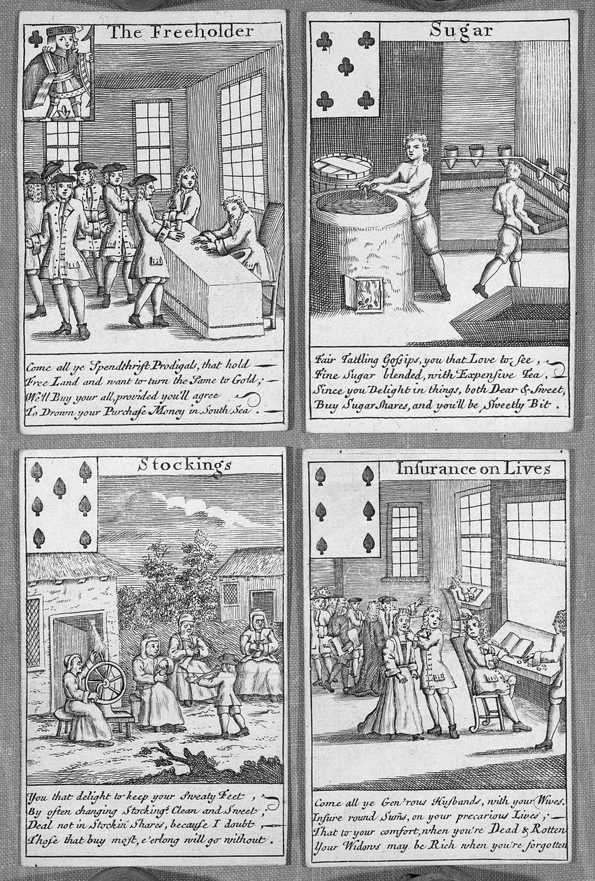 Cartes à jouer représentant des entreprises commerciales actuelles, c.1720 - English School