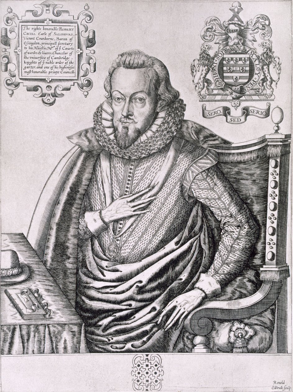 Portrait de Robert Cecil (1563-1612) 1er comte de Salisbury, gravé par Renold Elstrack (1571-c.1630) c.1607 - English School
