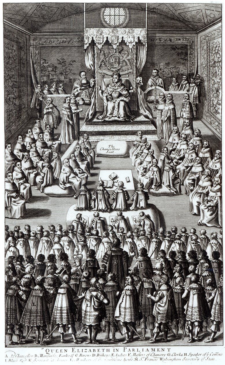 Reine Elizabeth I (1533-1603) et le Parlement - English School