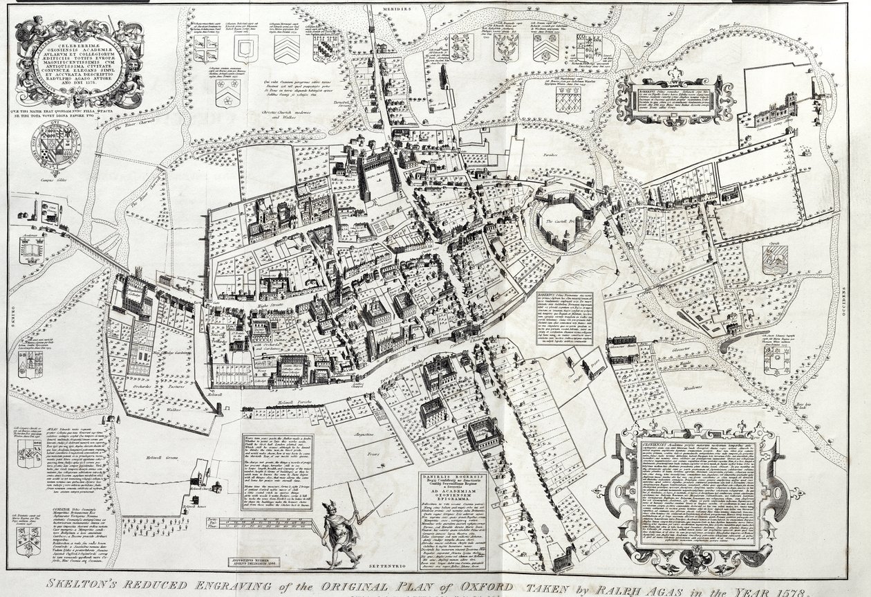 Frontispice de Oxonia antiqua restaurata, vue à vol d