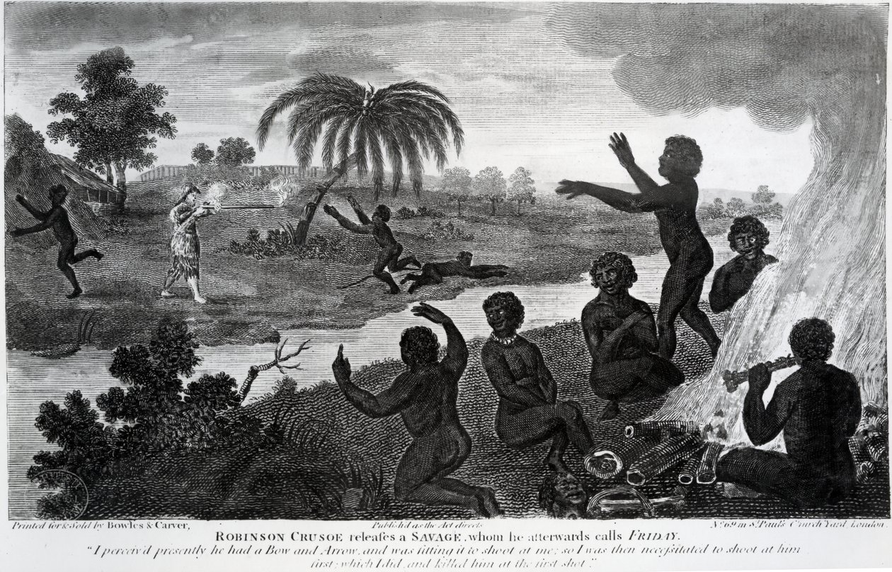 Robinson Crusoé libère un Sauvage, qu