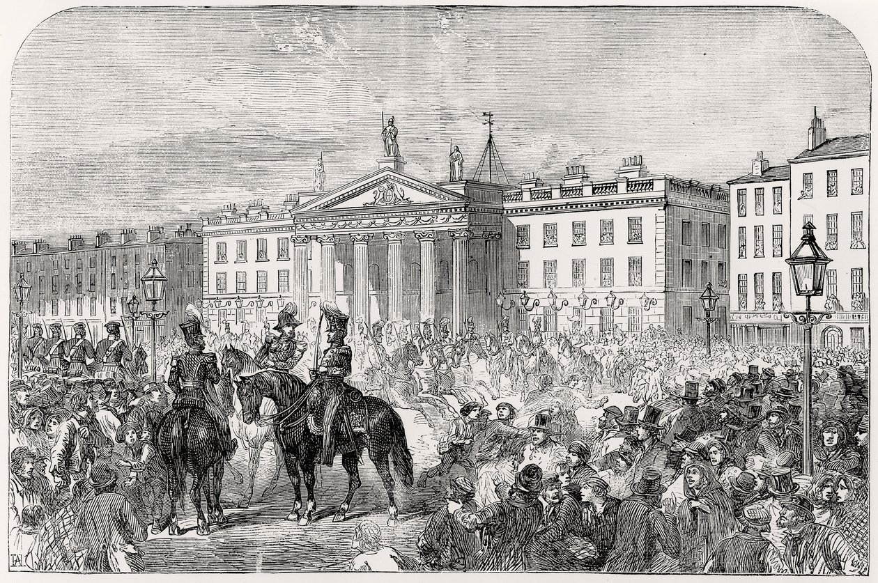 Rue Sackville à Dublin pendant la Rébellion de 1847 - English School