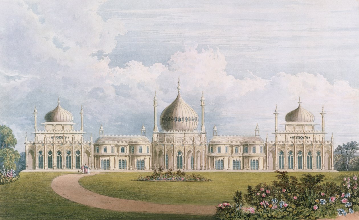 La façade est, des vues du Royal Pavilion, Brighton par John Nash, 1826 - English School