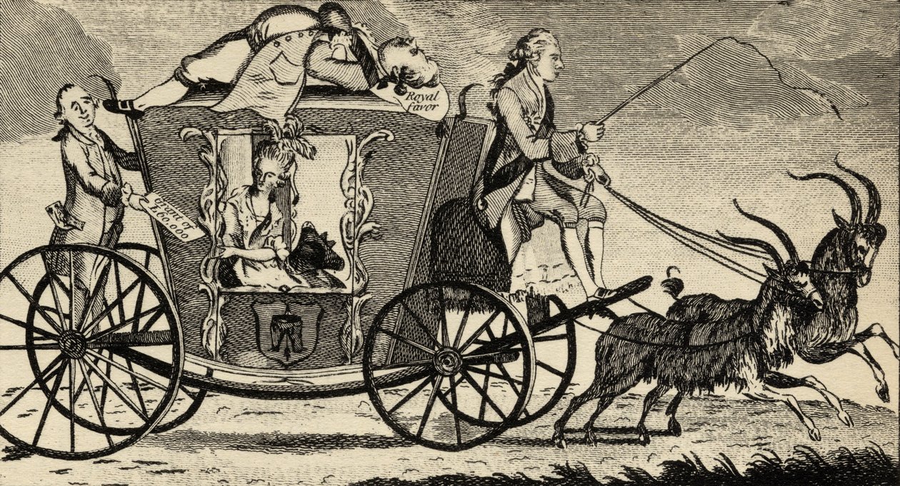 Le Nouveau Vis à Vis, ou Florizel conduisant Perdita, du magazine Ramblers, août 1783 - English School