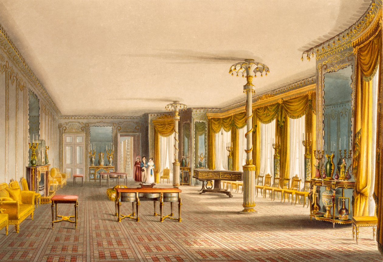 Le salon nord, ou galerie de la salle de musique, des vues du Royal Pavilion, Brighton par John Nash, 1826 - English School
