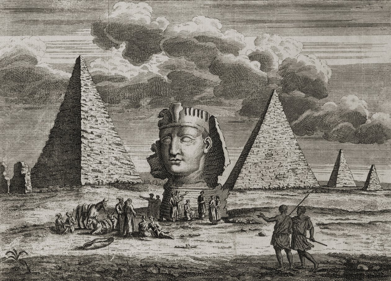 Les Pyramides et le Sphinx à Gizeh, Égypte, vers 1725 - English School