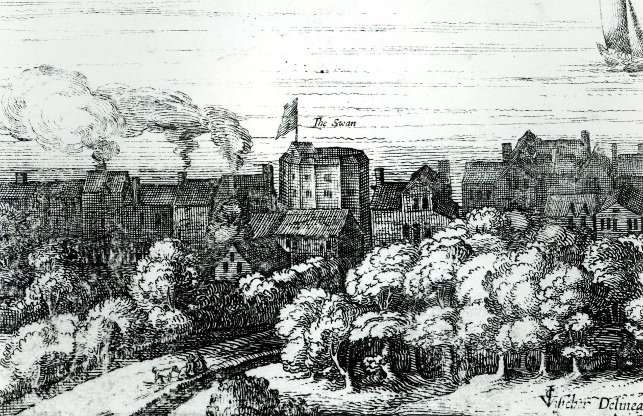 Le Théâtre du Cygne sur la rive comme il apparaissait en 1614 - English School
