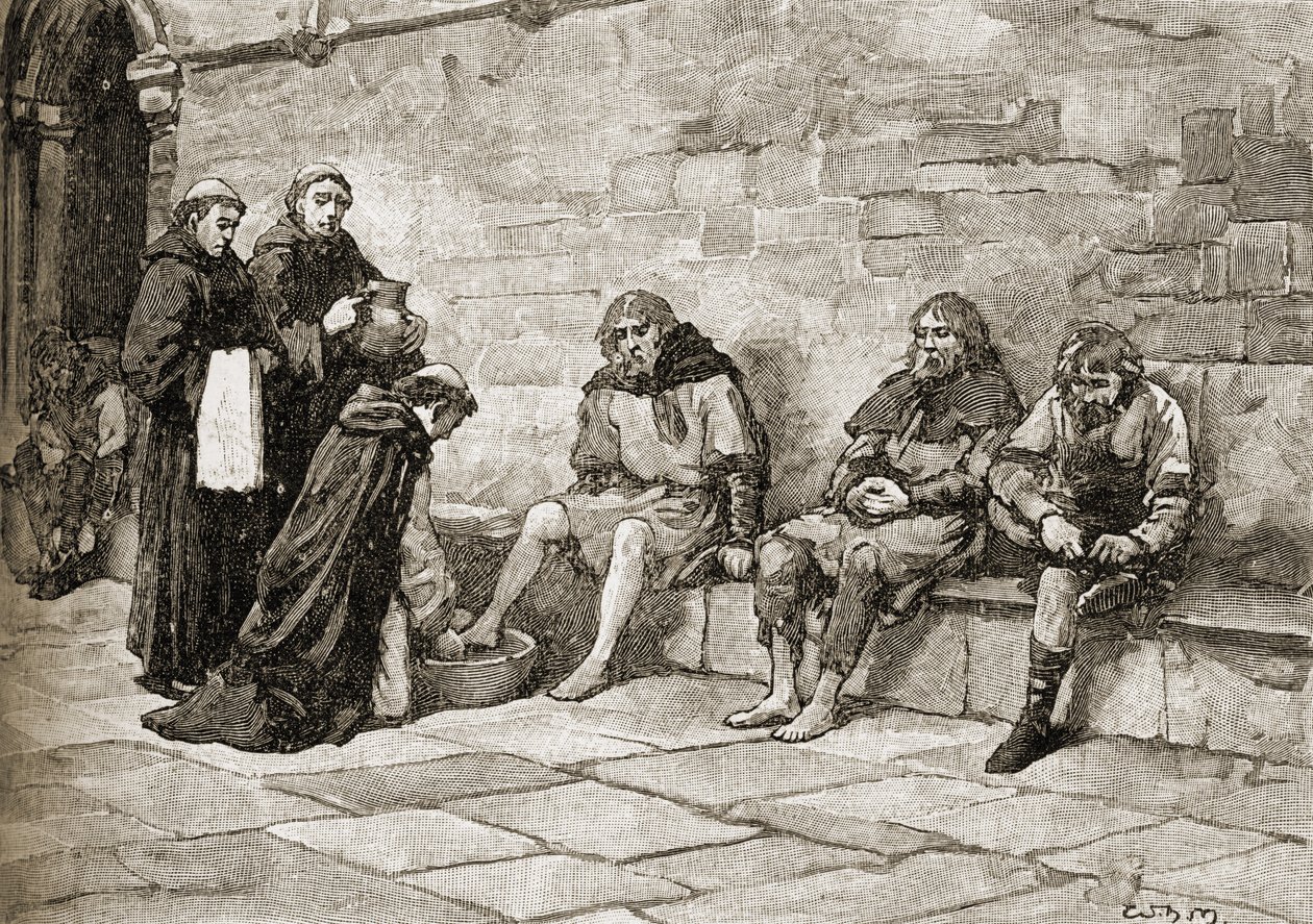 Thomas Becket (vers 1118-70) lavant les pieds des mendiants - English School
