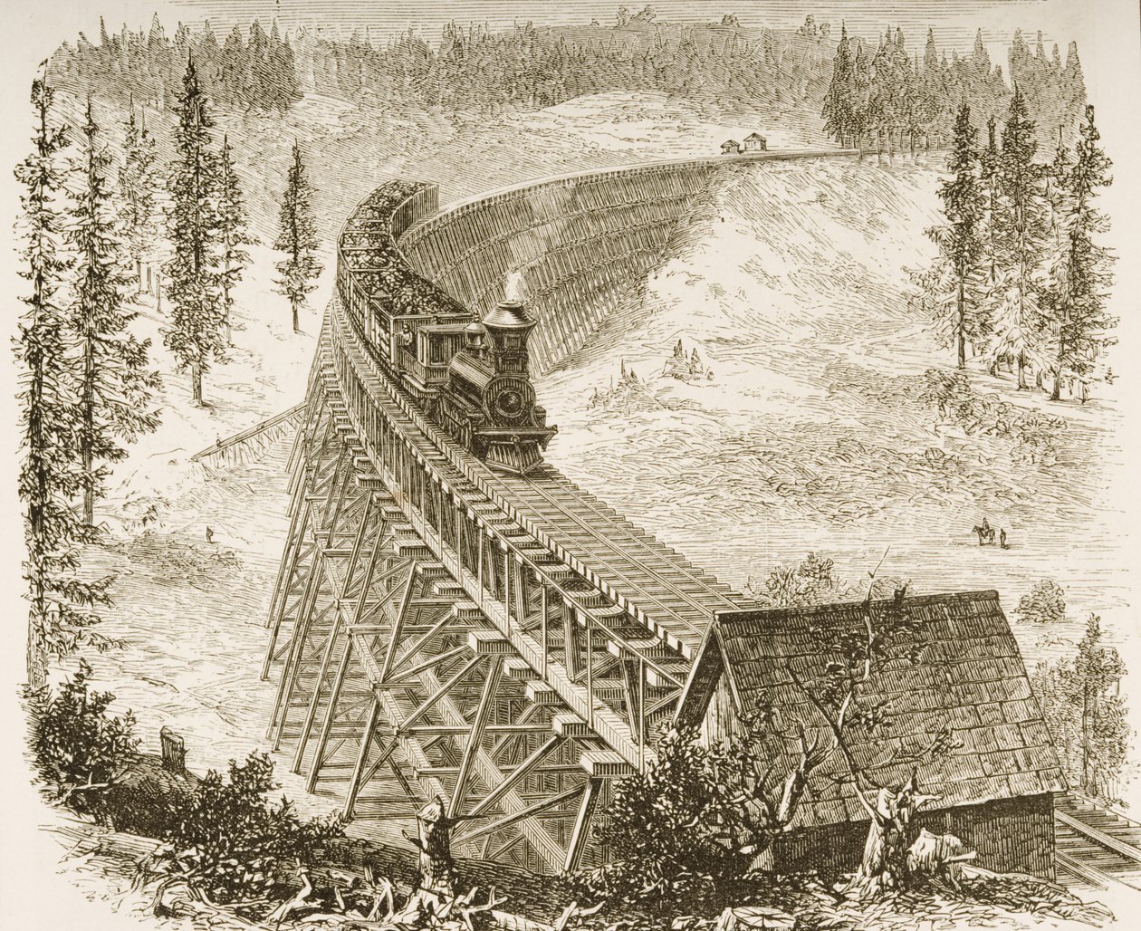 Pont en treillis sur le chemin de fer du Pacifique, Sierra Nevada, c.1870, de 
