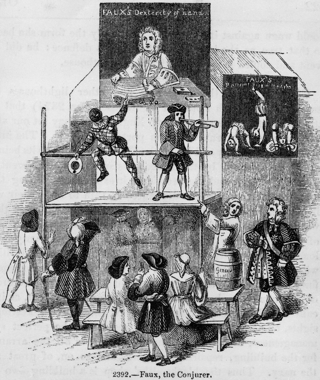 Deux annonces relatives à Faux, le magicien, c.1731-34 (détail) - English School
