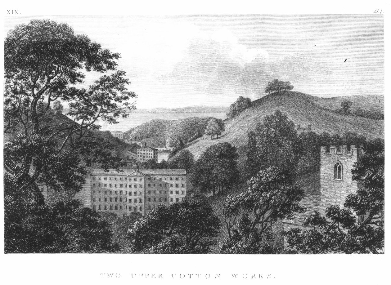 Deux usines de coton supérieures, moulins textiles de New Lanark, 1796 - English School