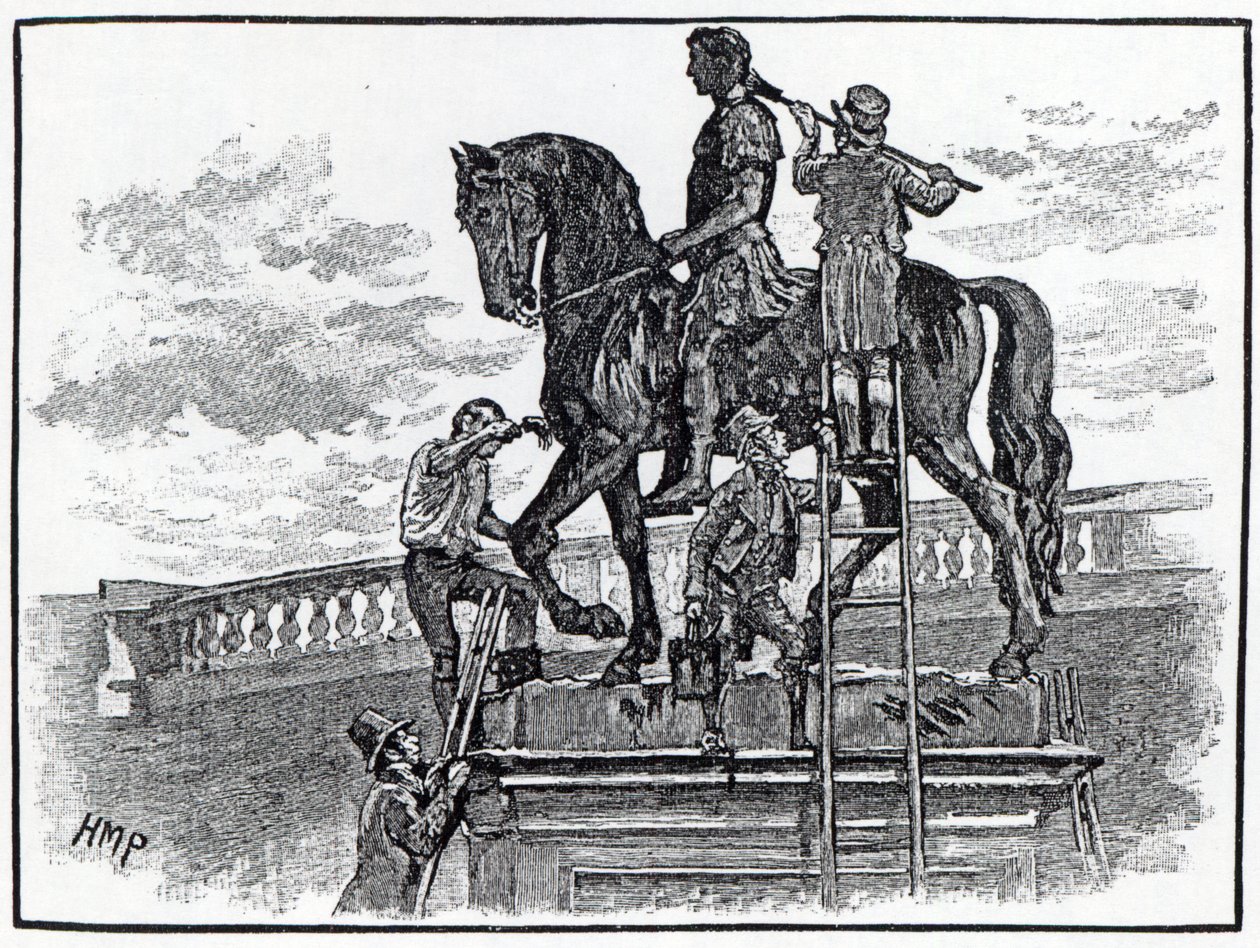 Statue de Guillaume III peinte en noir, Dublin, 1821 - English School