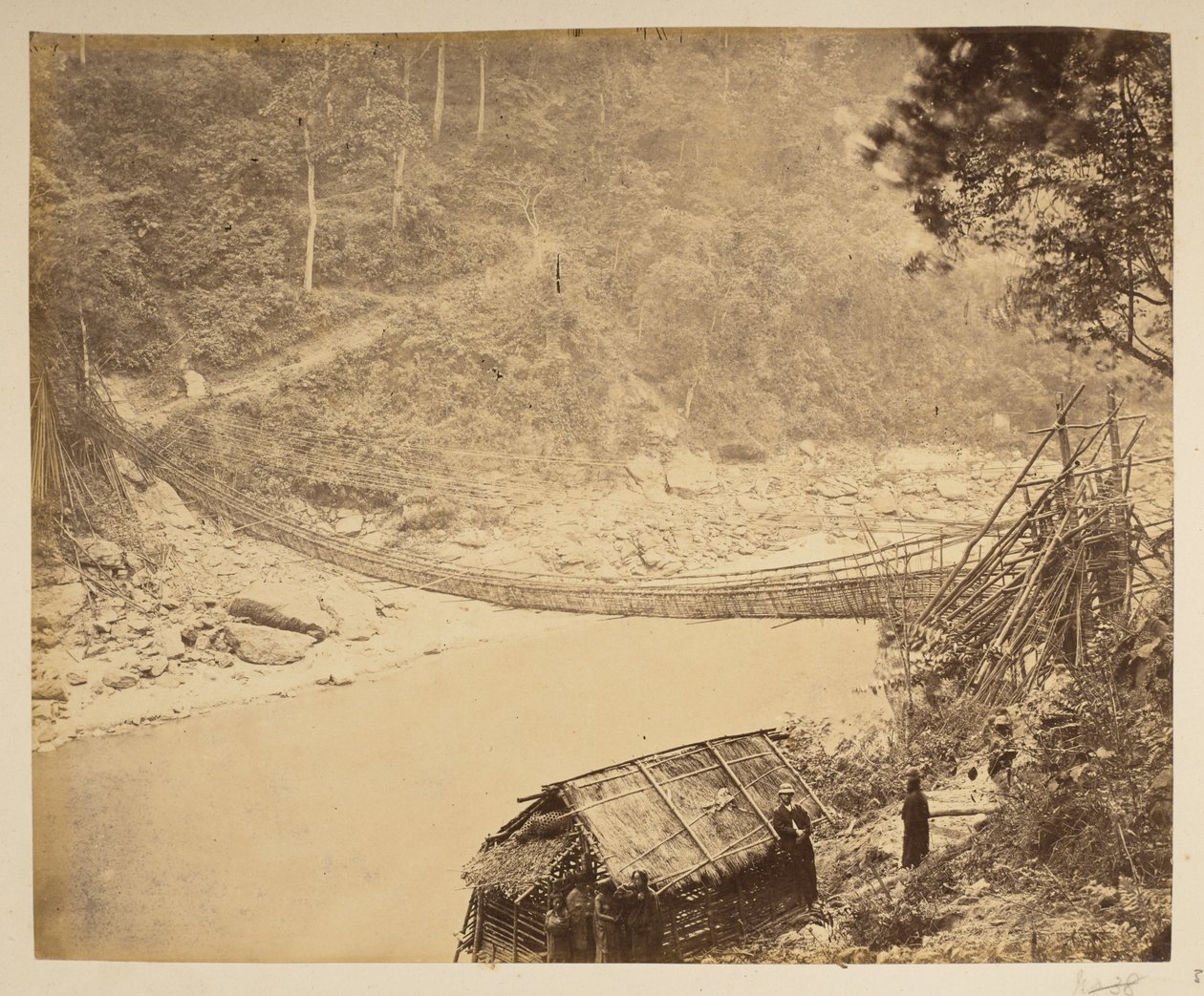 Pont suspendu en canne sur la Teesta, en direction de Bhootan. Vues de Darjeeling. 1870s - English Photographer