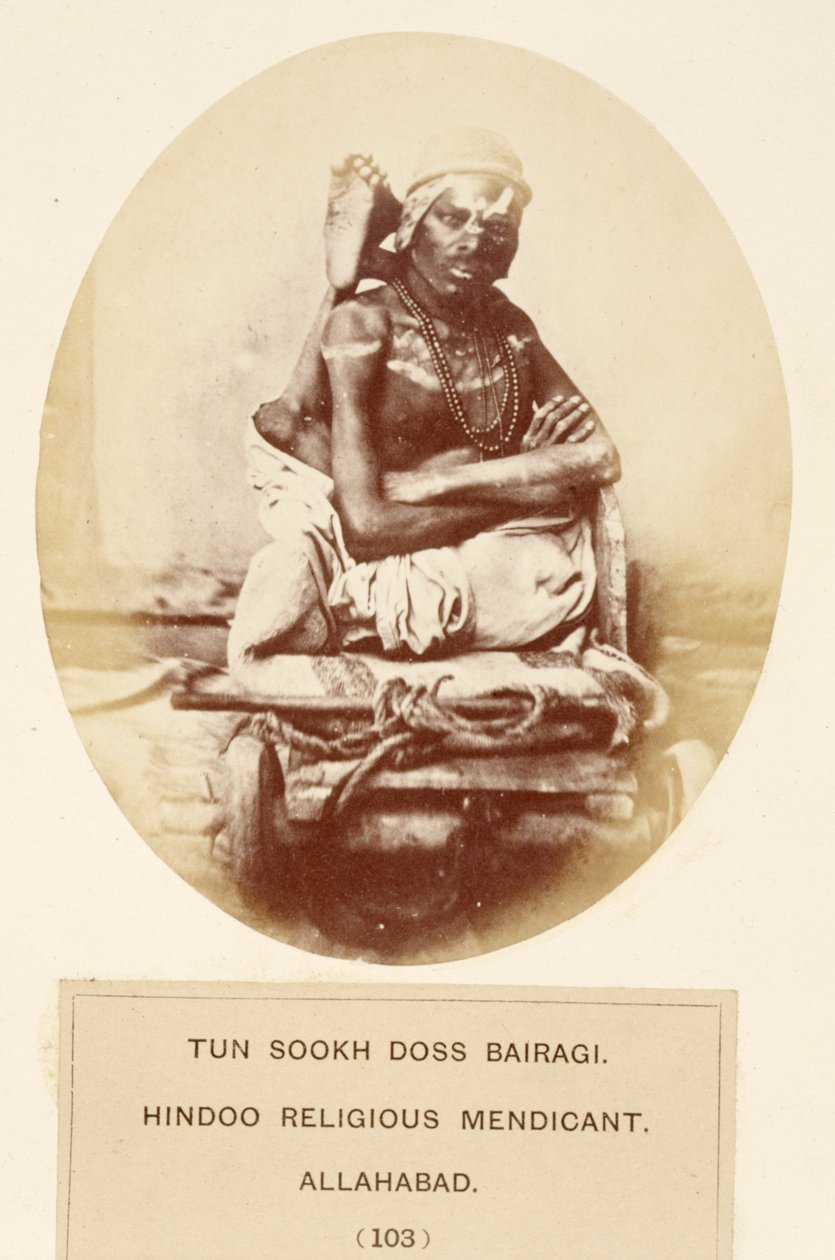 Tun Sookh Doss Bairago, mendiant religieux hindou, Allahabad, de The People of India, par J. Forbes Watson, publié en 1868 - English Photographer