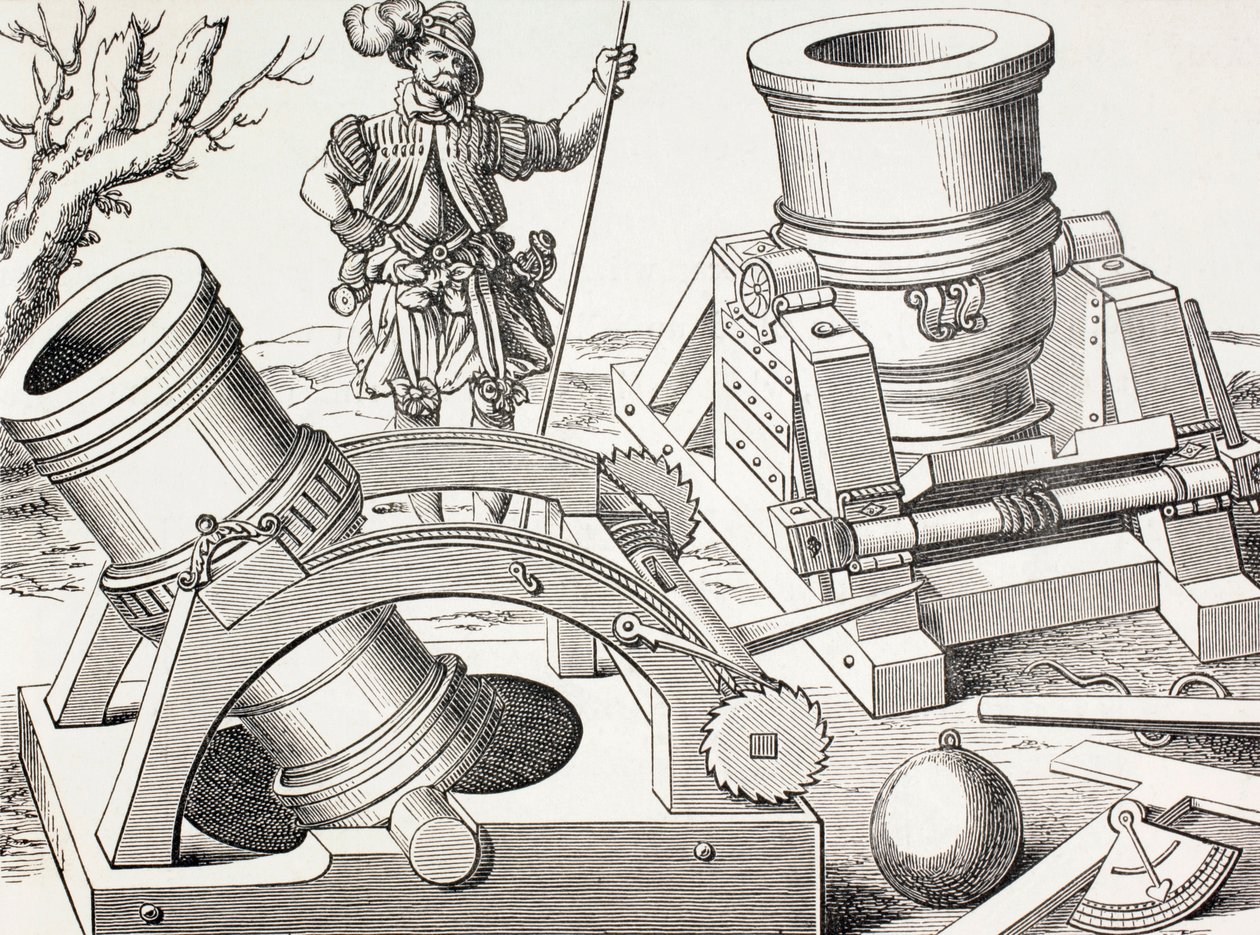Mortiers du 16ème siècle sur chariots mobiles, c.1880 - English School