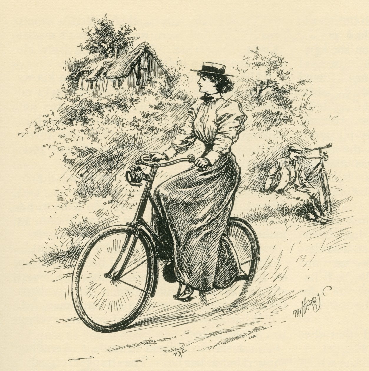 Une cycliste du 19ème siècle. Du Strand Magazine publié en 1897. - English School