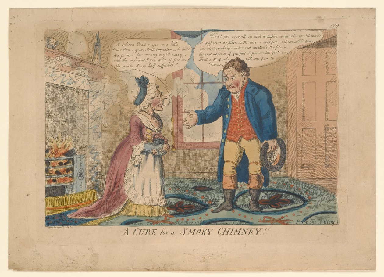 Un remède pour une cheminée enfumée!!, dessiné par G. M. Woodward, 1808 - English School