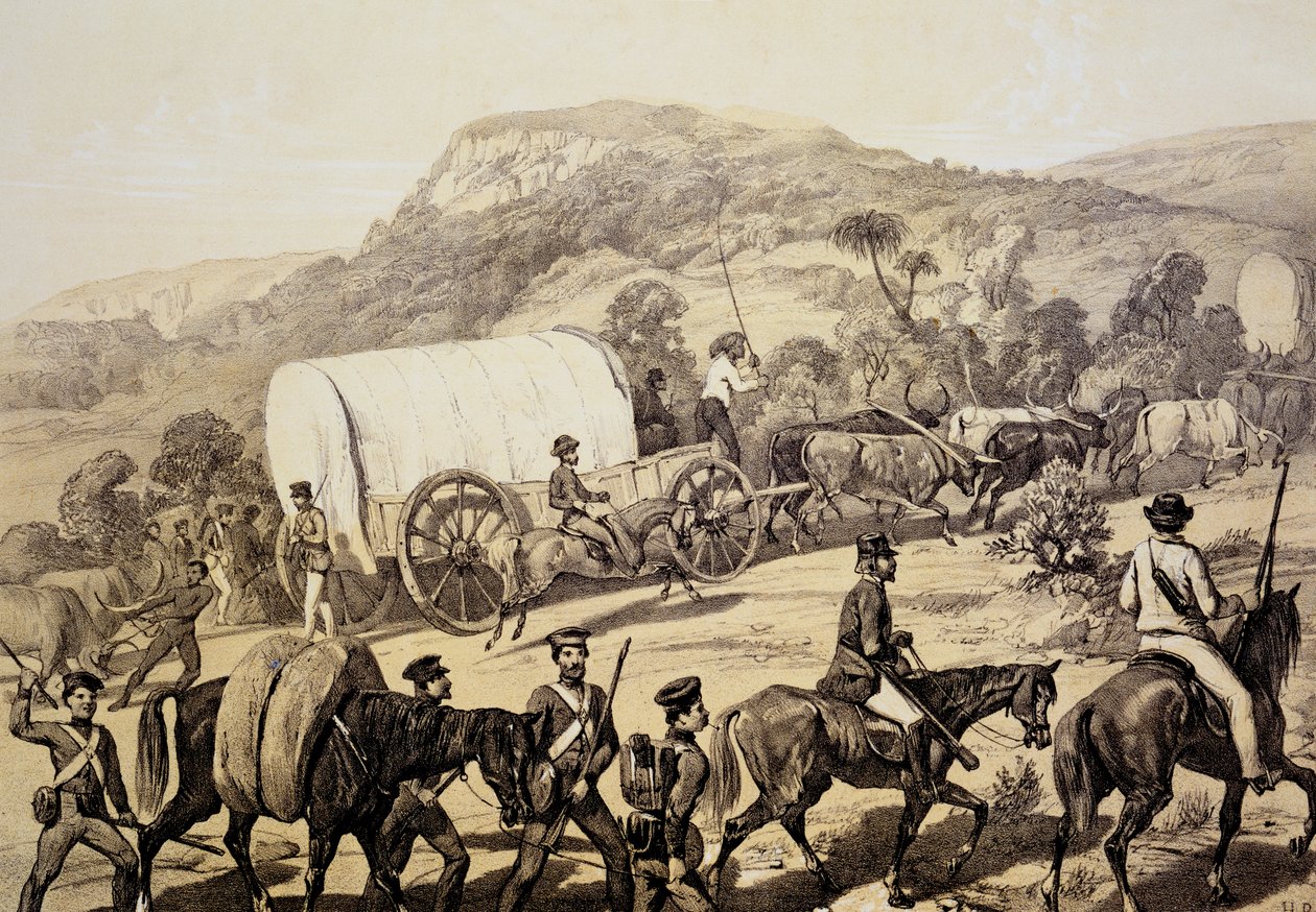 Un convoi de wagons, de Scenes in Kafirland and Incidents in the Kafir War of 1851-53 - English School