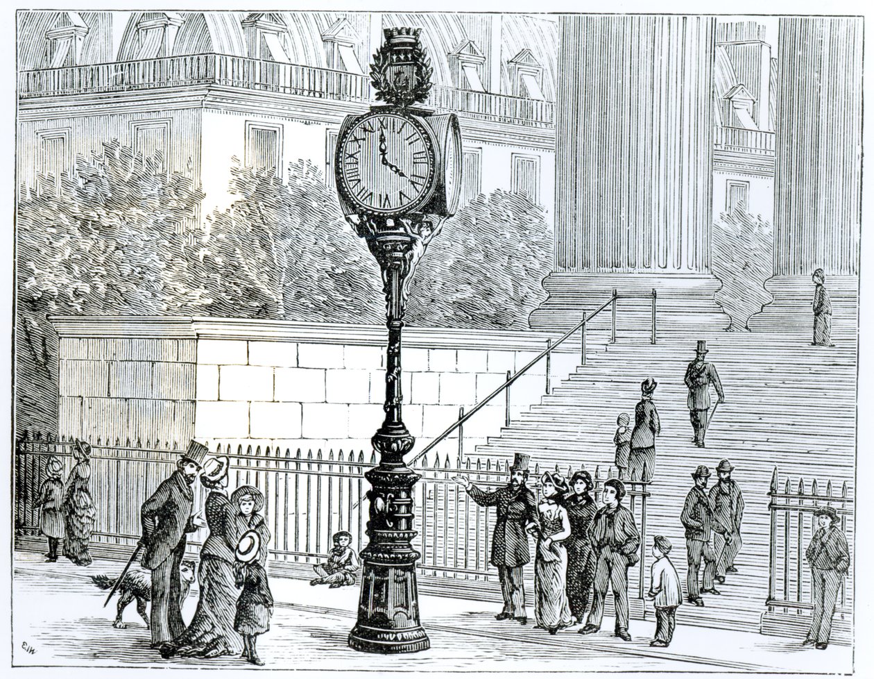 Une foule admire une horloge pneumatique - English School