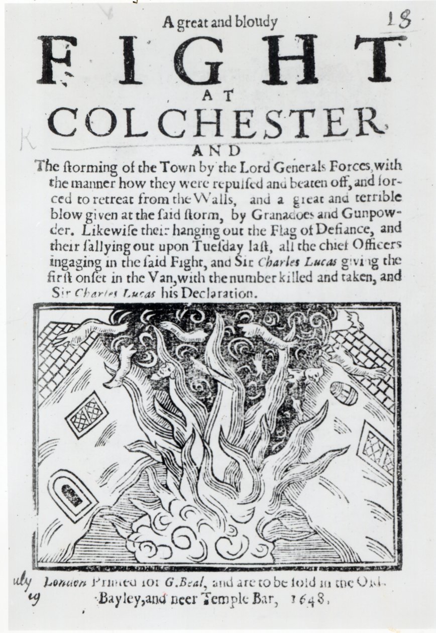Un grand et sanglant combat à Colchester, imprimé en 1648 - English School