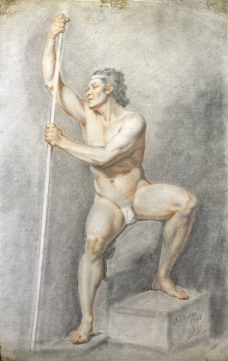Un nu masculin tenant un bâton, vers 1770 - English School