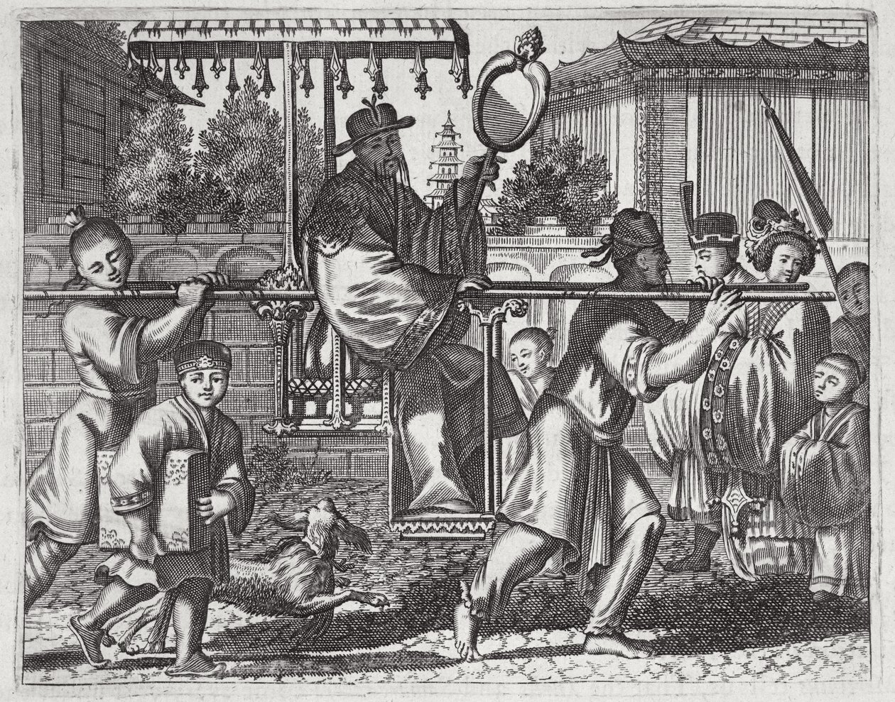 Un Mandarin dans une chaise à porteurs, illustration tirée d
