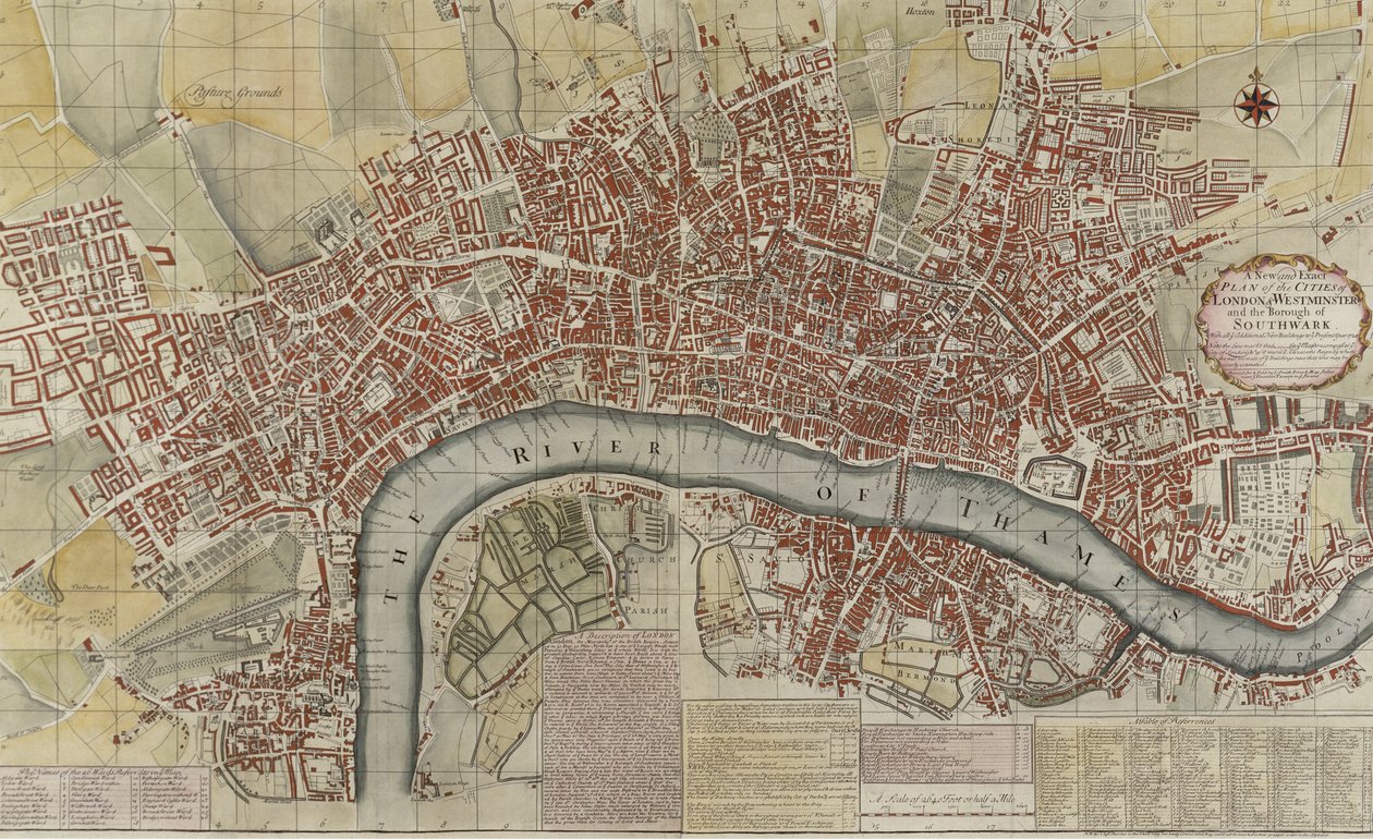 Un nouveau et exact plan des villes de Londres et Westminster et du bourg de Southwark, 1725 - English School