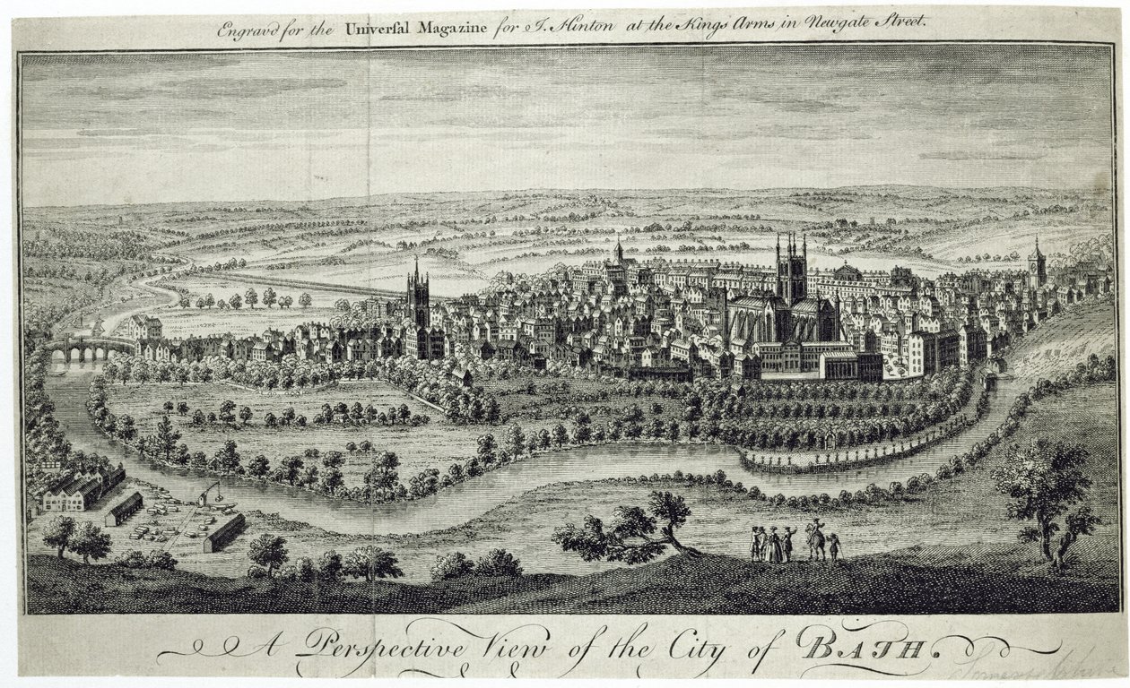 Vue en Perspective de la Ville de Bath, gravée pour le Universal Magazine, vers 1750 - English School