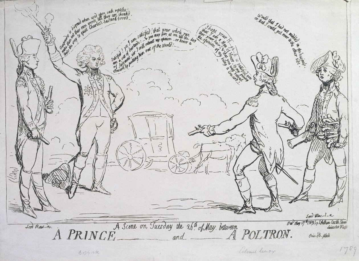 Un prince et un poltron, publié par J. Aitken en 1789 - English School