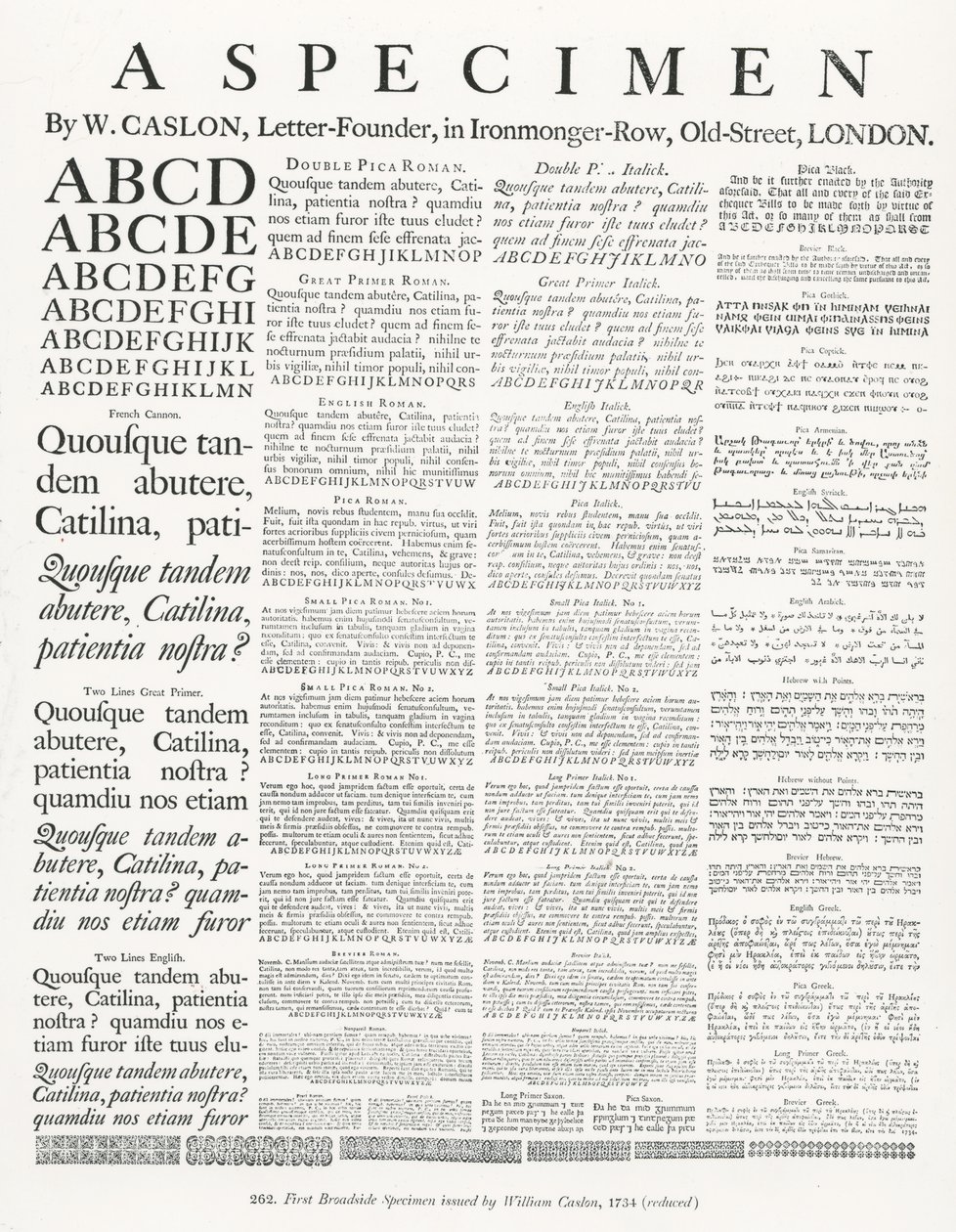 Un spécimen par W.Caslon - English School