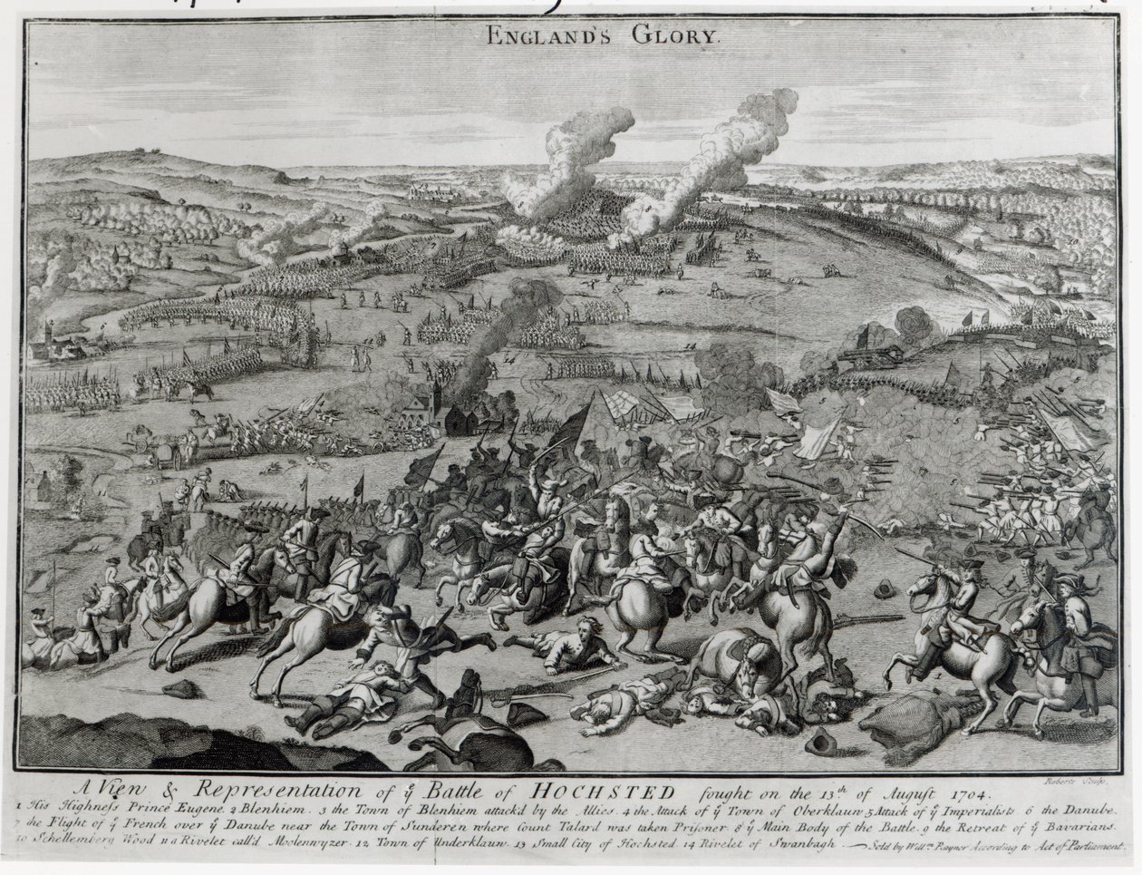Vue et représentation de la bataille de Hochsted, 13 août 1704 - English School