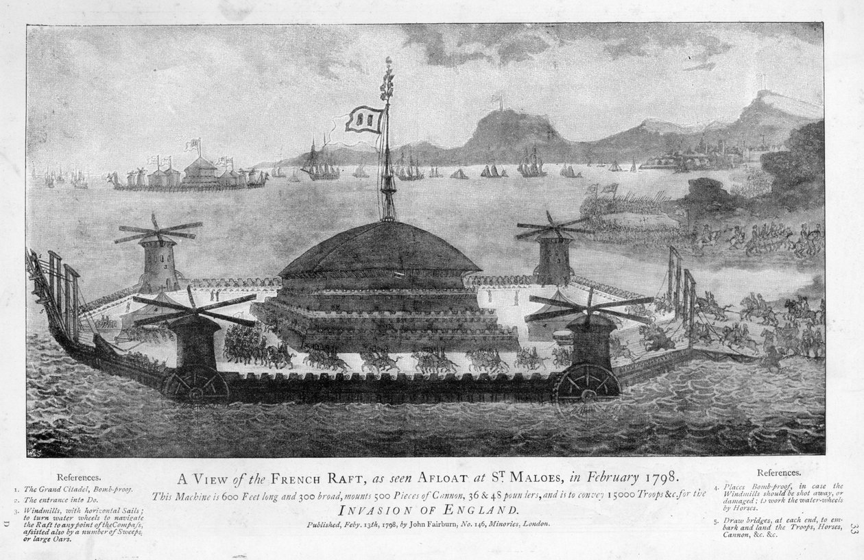 Vue du radeau français à Saint-Malo, février 1798 - English School